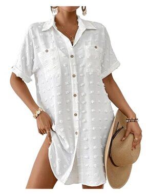 Bsubseach Swimsuit Coverup for Women Swiss Dot Bathing Suit Swimwear Button